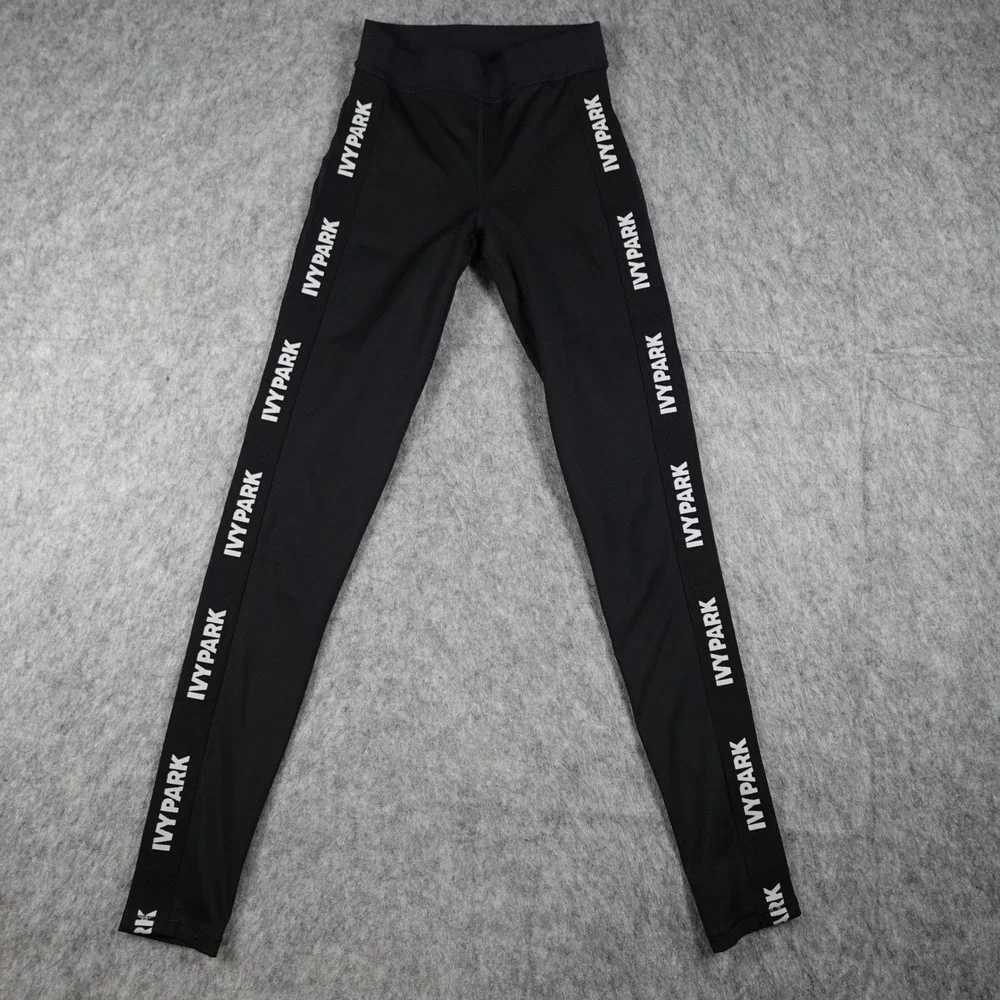 Ivy Park Leggings Women Extra Small Black‎ Logo Side Stripe Activewear Yoga